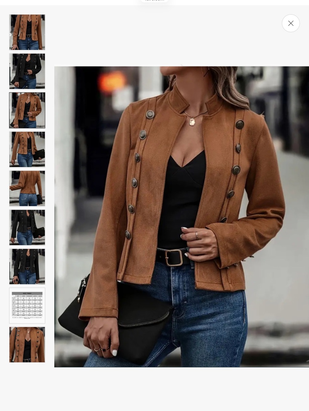 Women's Brown Military-Style Button Jacket - Picture 3 of 3